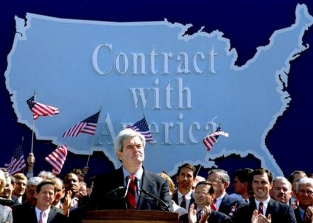 Contract with America  Balancing the federal budget was part of the Republican agenda led by Speaker Newt Gingrich dubbed the Contract with America  in 1994.